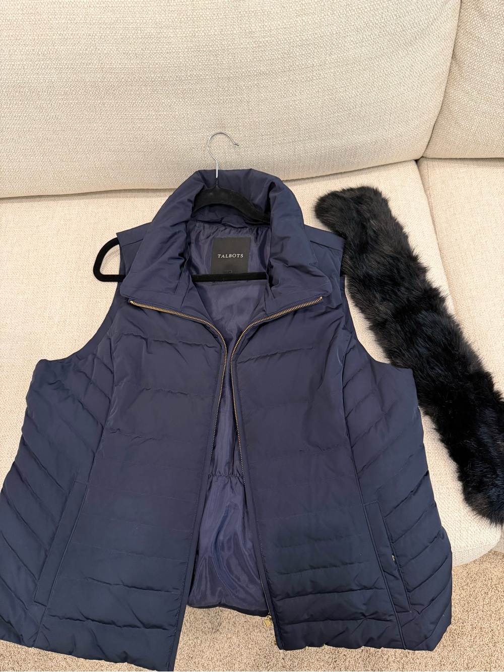 Talbots Navy Quilted Puffer Vest with High Collar